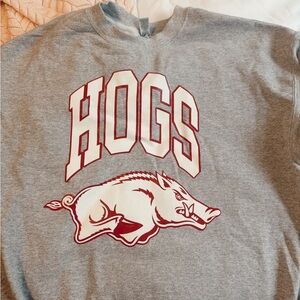 Grey and red University of Arkansas Razorbacks crewneck